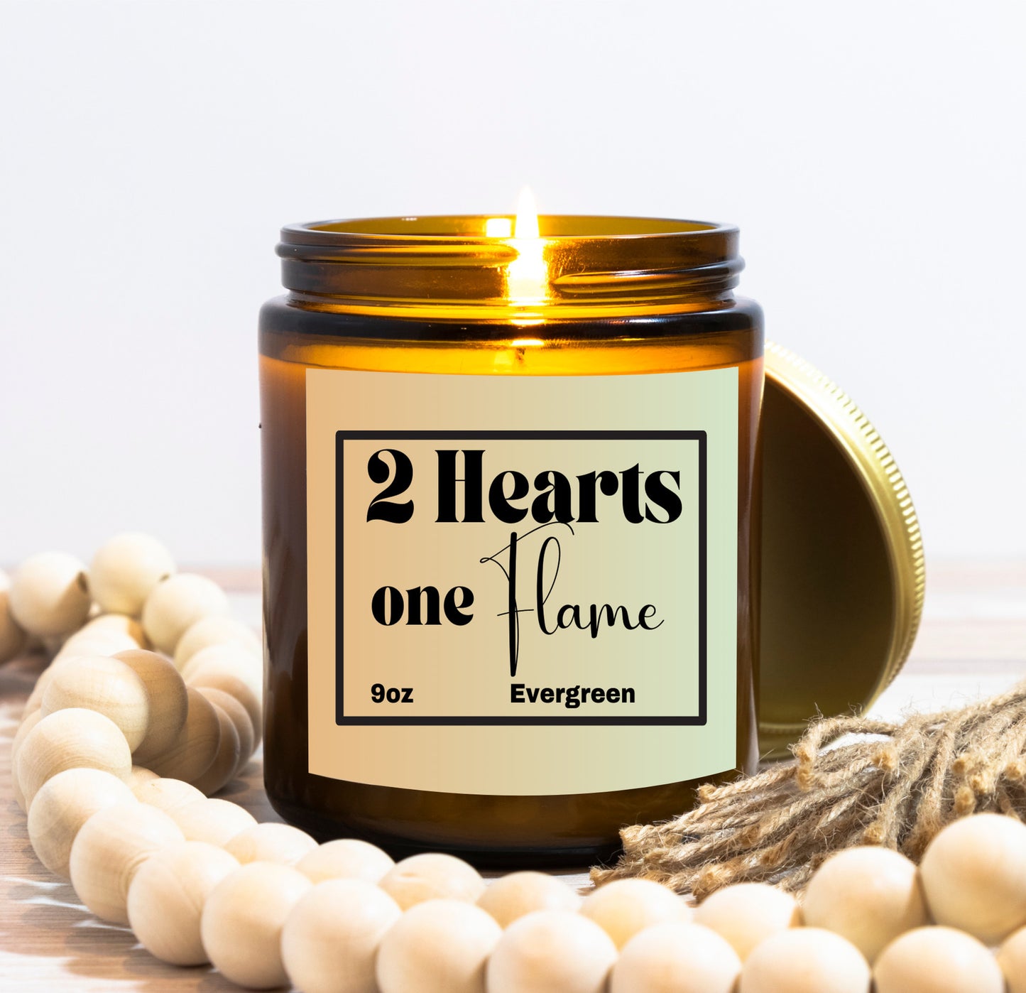 Refreshing 9oz Evergreen scented soy wax candle - 2 Hearts 1 Flame - Perfect for couples - free shipping to USA