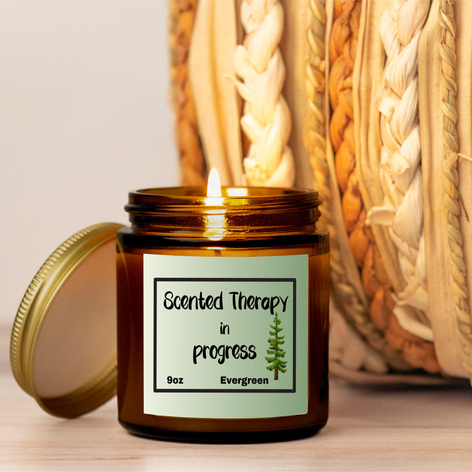 Refreshing 9oz Evergreen scented soy wax candle - Scented Therapy in Progress - Perfect for selfcare nights - free shipping to USA