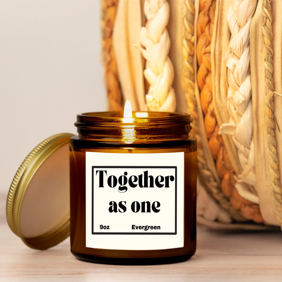 Refreshing 9oz Evergreen scented soy wax candle - Together as one - Perfect for couples - free shipping to USA