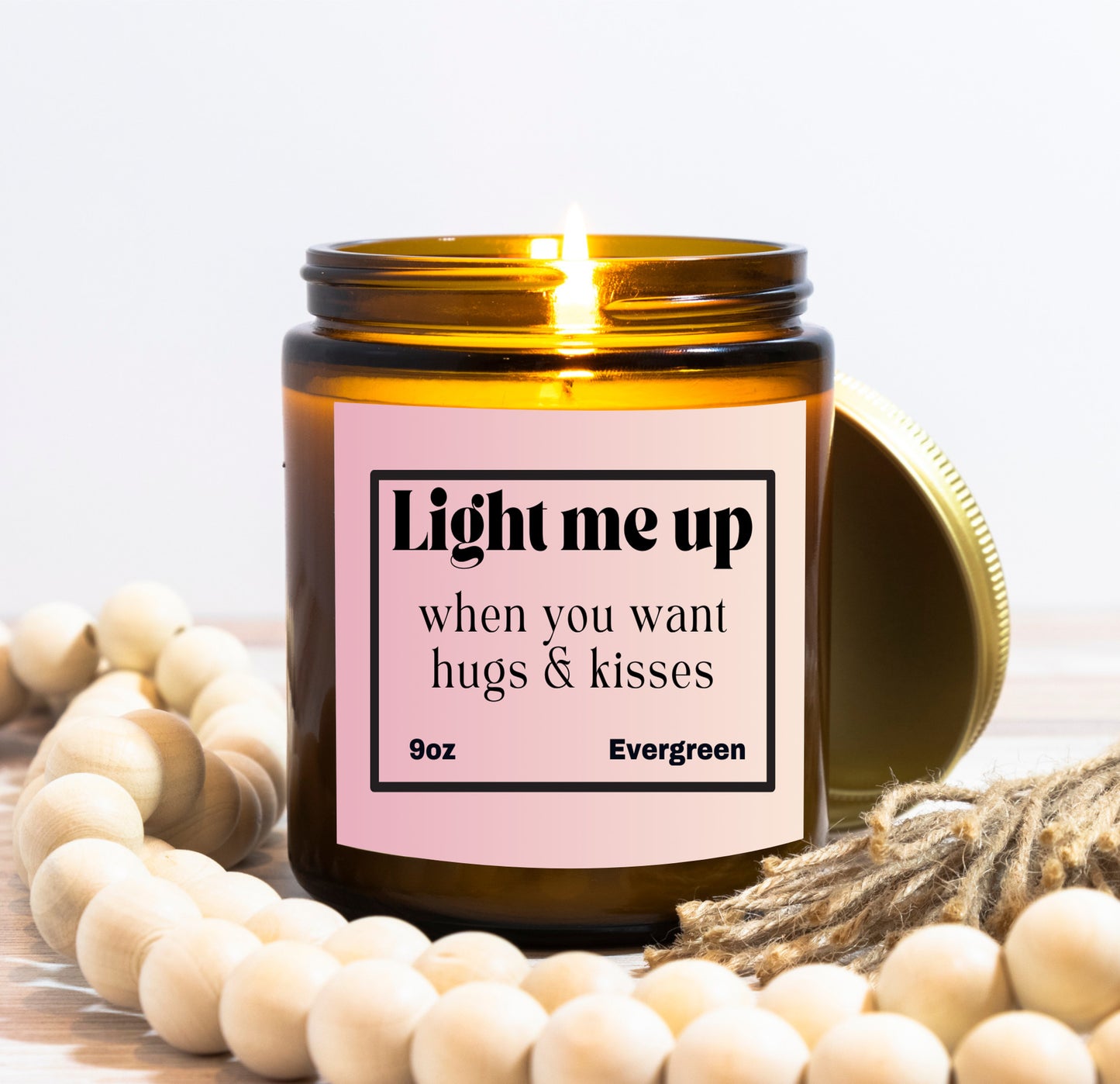 Energizing 9oz Evergreen scented soy wax candle - Hugs and Kisses - Perfect for couples - free shipping to USA