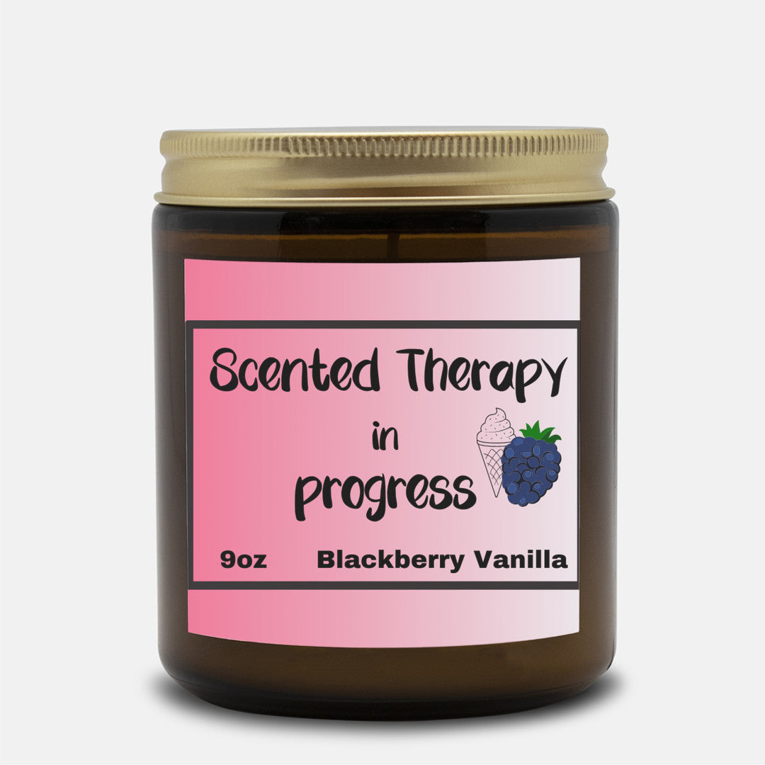 Relaxing 9oz Blackberry Vanilla scented soy wax candle - Scented Therapy in Progress - Perfect for selfcare nights - free shipping to USA