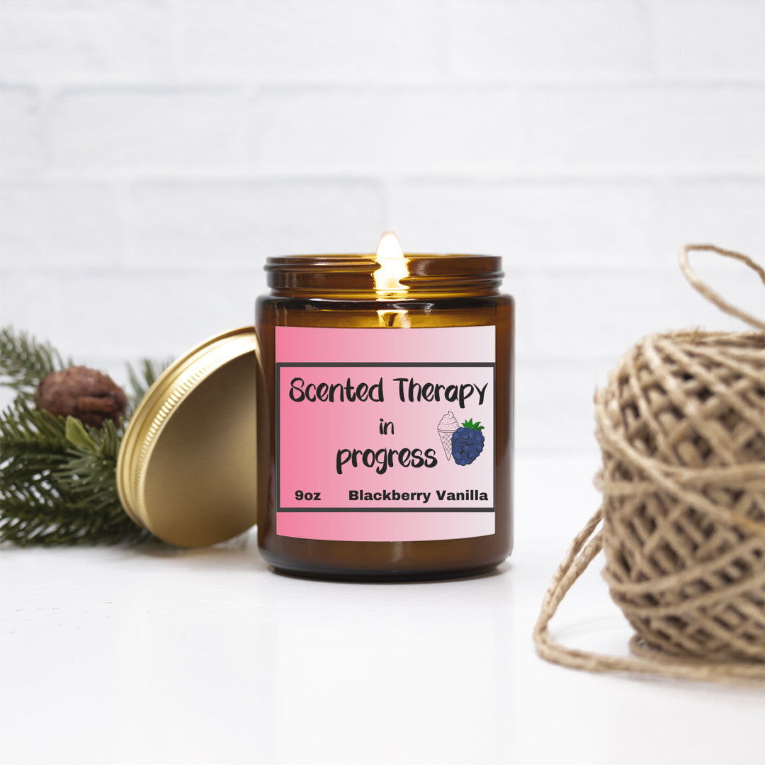 Relaxing 9oz Blackberry Vanilla scented soy wax candle - Scented Therapy in Progress - Perfect for selfcare nights - free shipping to USA