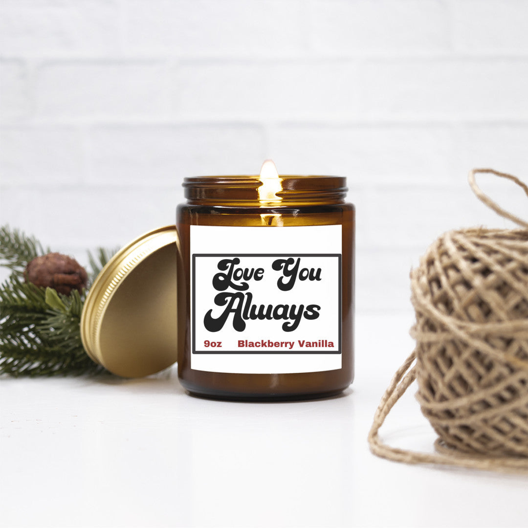 Romantic 9oz Blackberry Vanilla scented soy wax candle -Love you always - Perfect for couples - free shipping to USA