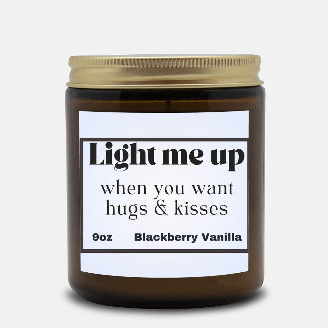 Inviting 9oz Blackberry Vanilla scented soy wax candle -Hugs and Kisses - Perfect for couples