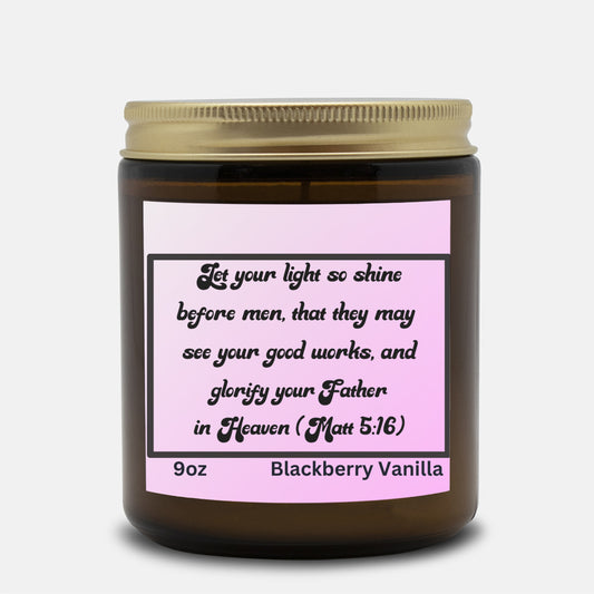 Uplifting 9oz Blackberry Vanilla scented soy wax candle -Let your light so shine - Great gift for all occasions - free shipping to USA