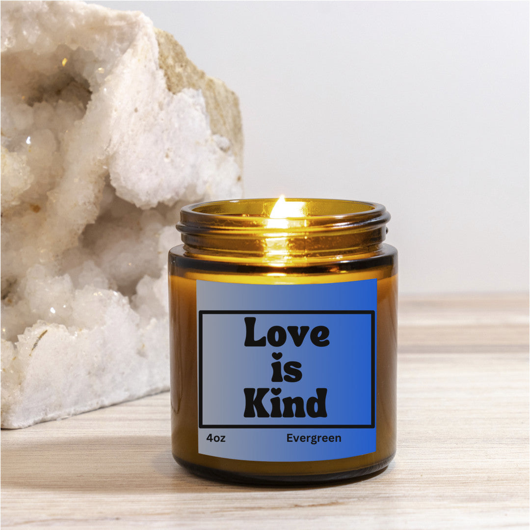 Nurturing warmth 4oz Evergreen scented soy wax candle - Love is kind - Perfect for Valentines, Bridal showers, Engagement parties, Wedding celebrations - free shipping to USA