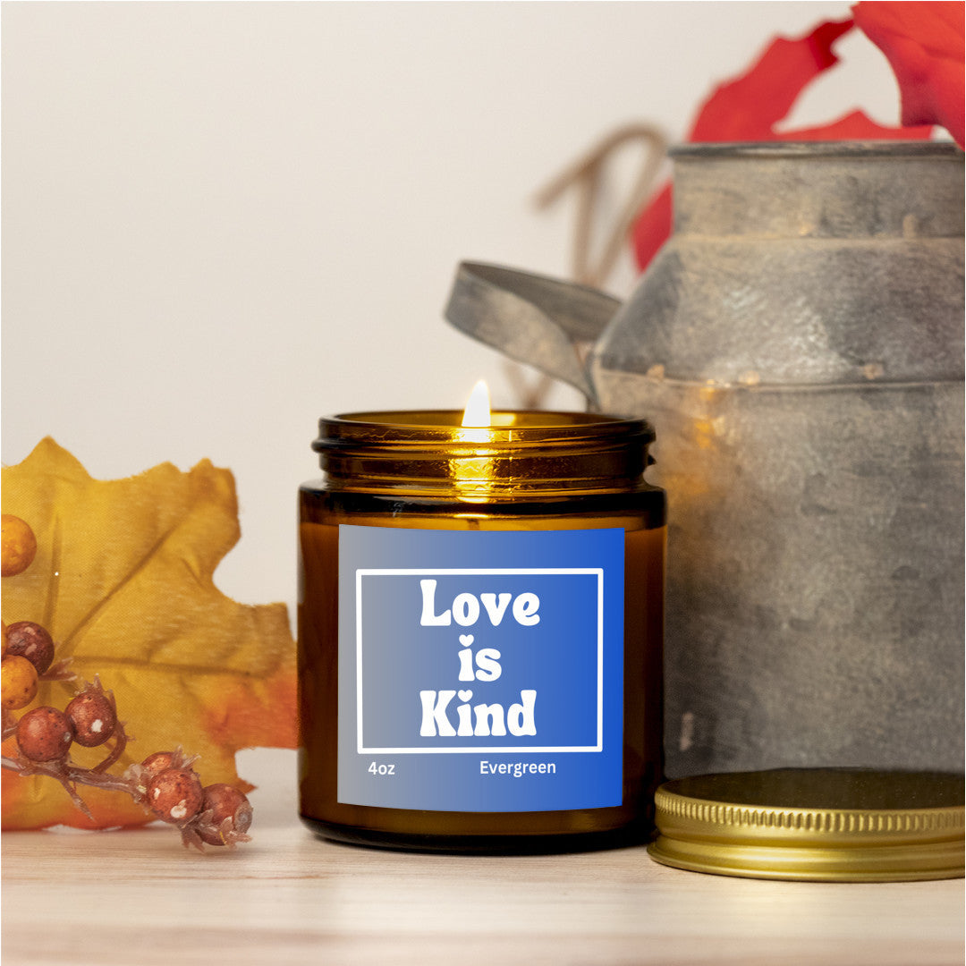 Nurturing warmth 4oz Evergreen scented soy wax candle - Love is kind - Perfect for Valentines, Bridal showers, Engagement parties, Wedding celebrations - free shipping to USA