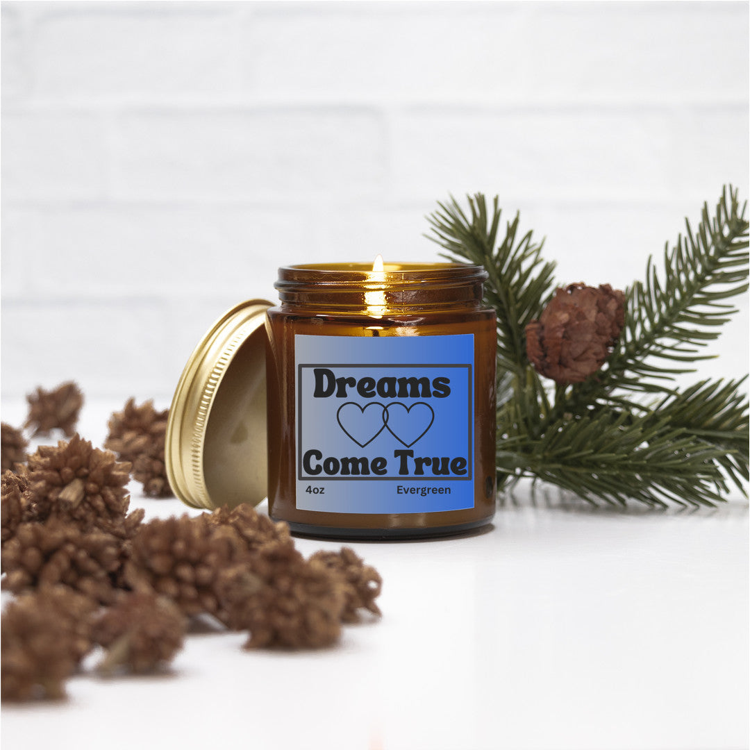 Romantic 4oz Evergreen scented soy wax candle - Dreams come true - Perfect for Valentines, Bridal showers, Engagement parties, Wedding celebrations - free shipping to USA