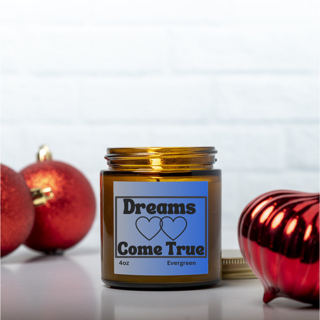 Romantic 4oz Evergreen scented soy wax candle - Dreams come true - Perfect for Valentines, Bridal showers, Engagement parties, Wedding celebrations - free shipping to USA