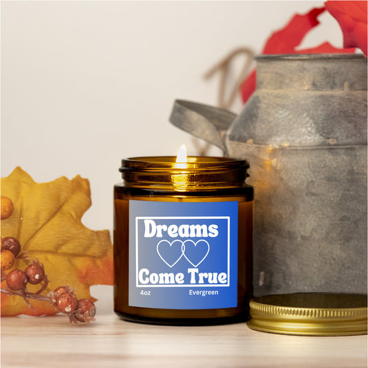 Romantic 4oz Evergreen scented soy wax candle - Dreams come true - Perfect for Valentines, Bridal showers, Engagement parties, Wedding celebrations - free shipping to USA