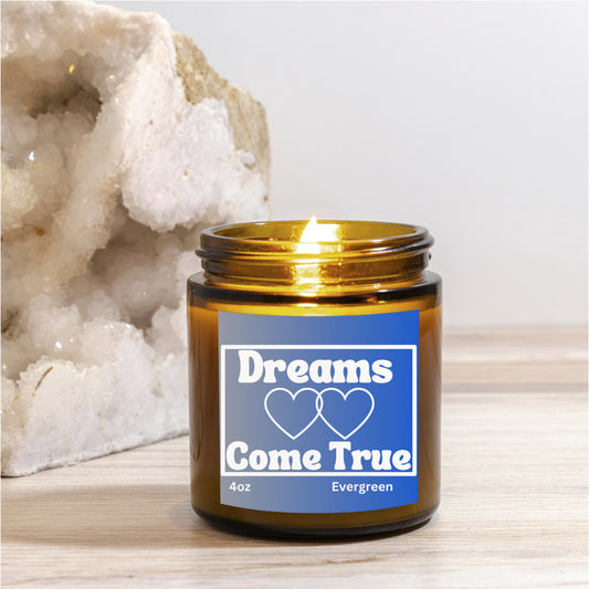 Romantic 4oz Evergreen scented soy wax candle - Dreams come true - Perfect for Valentines, Bridal showers, Engagement parties, Wedding celebrations