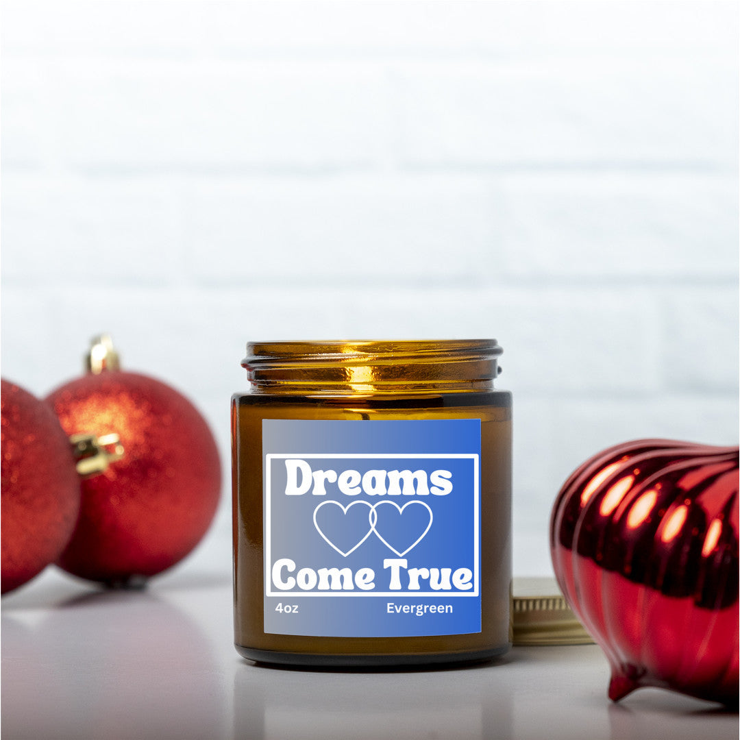 Romantic 4oz Evergreen scented soy wax candle - Dreams come true - Perfect for Valentines, Bridal showers, Engagement parties, Wedding celebrations - free shipping to USA