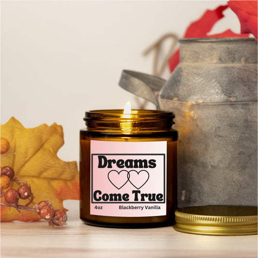 Romantic 4oz Blackberry Vanilla scented soy wax candle - Dreams come true - Perfect for Valentines, Bridal showers, Engagement parties, Wedding celebrations - free shipping to USA