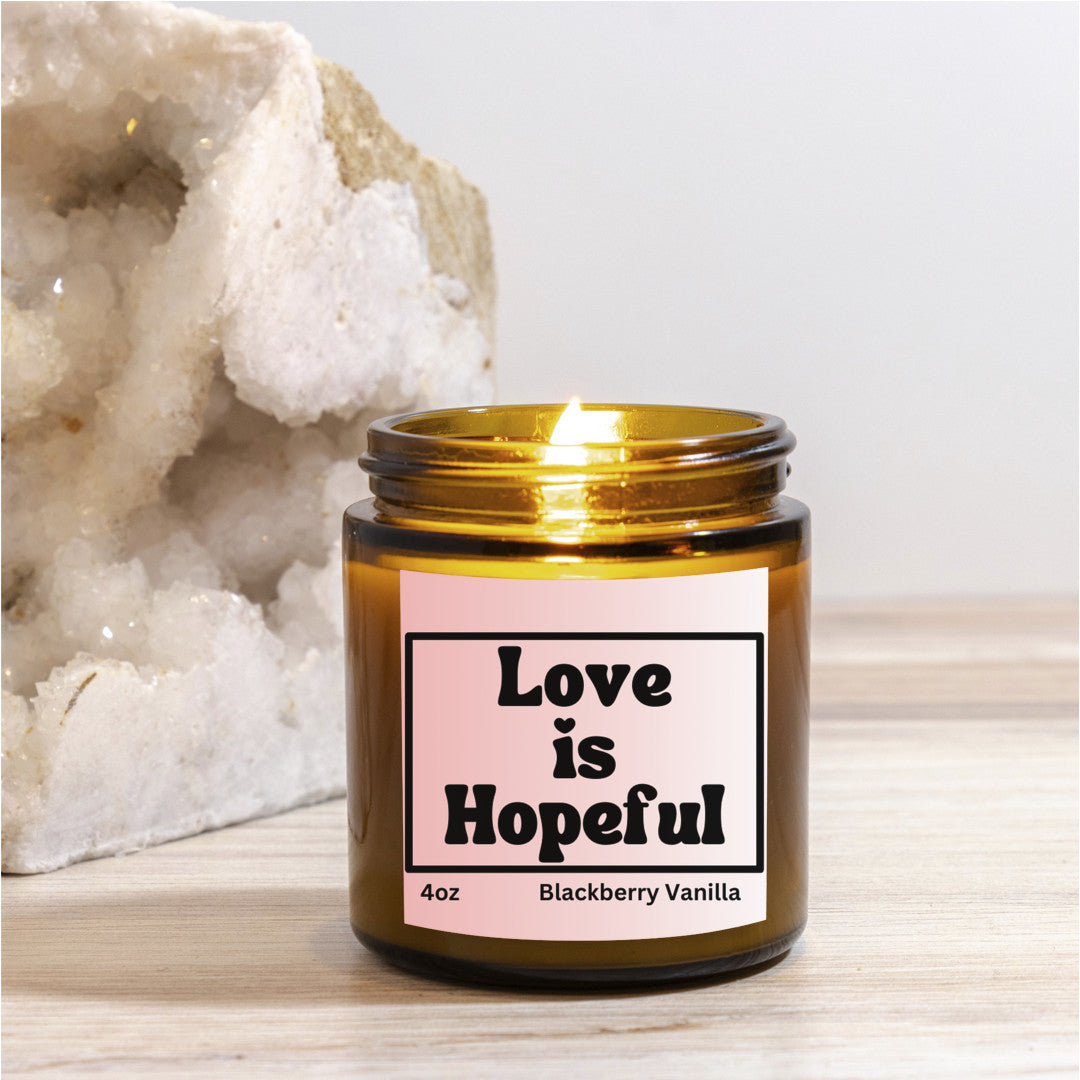 Uplifting 4oz Blackberry Vanilla scented soy wax candle - Love is hopeful - Perfect for Valentines, Bridal showers, Engagement parties, Wedding celebrations - free shipping to USA