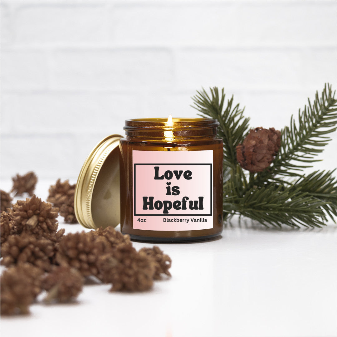 Uplifting 4oz Blackberry Vanilla scented soy wax candle - Love is hopeful - Perfect for Valentines, Bridal showers, Engagement parties, Wedding celebrations - free shipping to USA