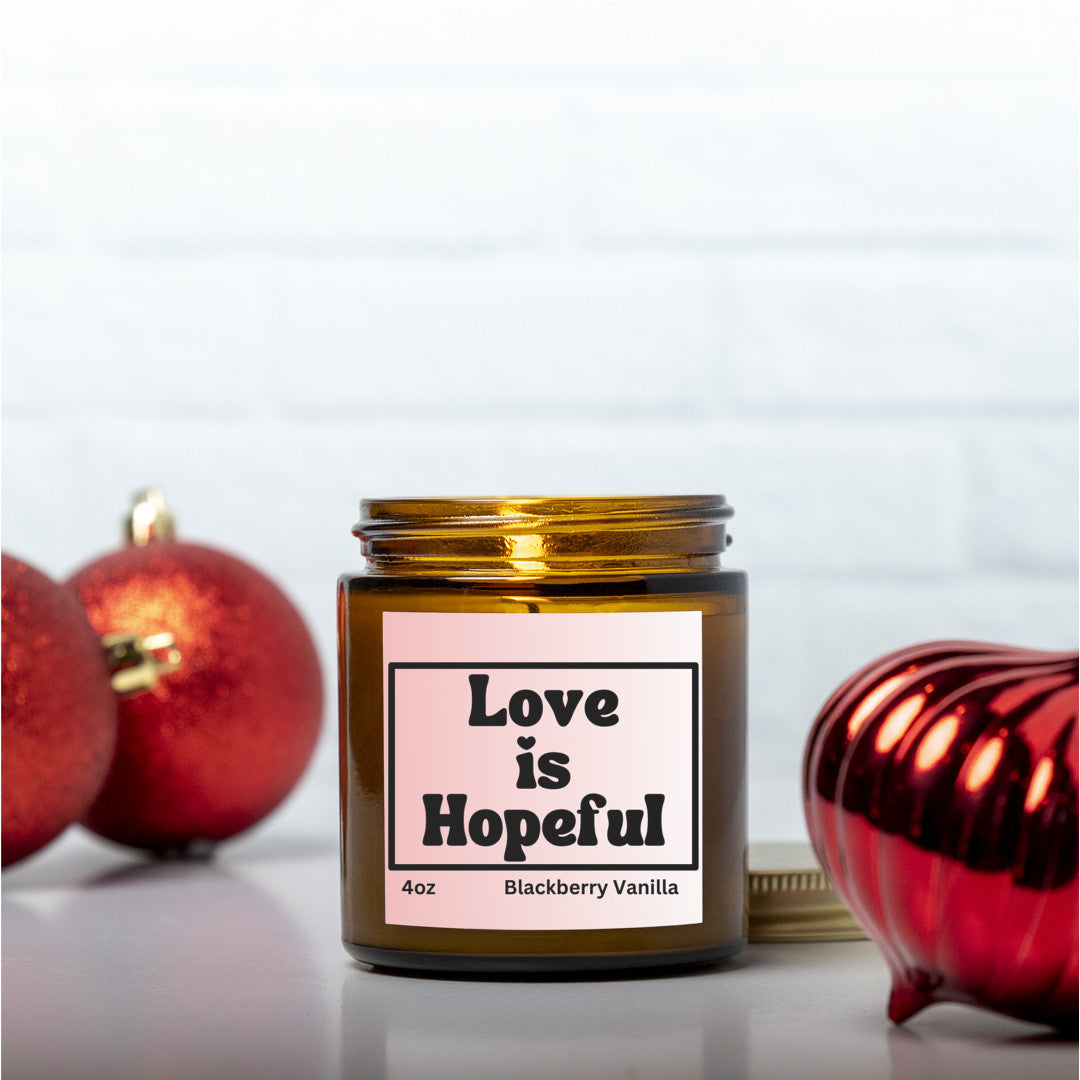 Uplifting 4oz Blackberry Vanilla scented soy wax candle - Love is hopeful - Perfect for Valentines, Bridal showers, Engagement parties, Wedding celebrations - free shipping to USA