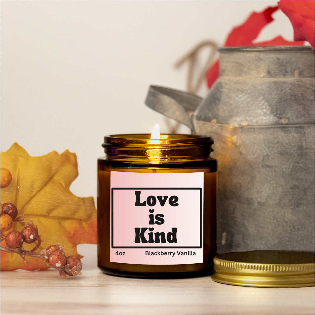 Nurturing warmth 4oz Blackberry Vanilla scented soy wax candle - Love is kind - Perfect for Valentines, Bridal showers, Engagement parties, Wedding celebrations - free shipping to USA