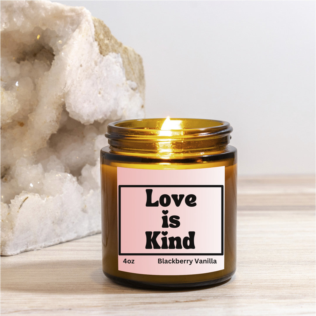 Nurturing warmth 4oz Blackberry Vanilla scented soy wax candle - Love is kind - Perfect for Valentines, Bridal showers, Engagement parties, Wedding celebrations - free shipping to USA