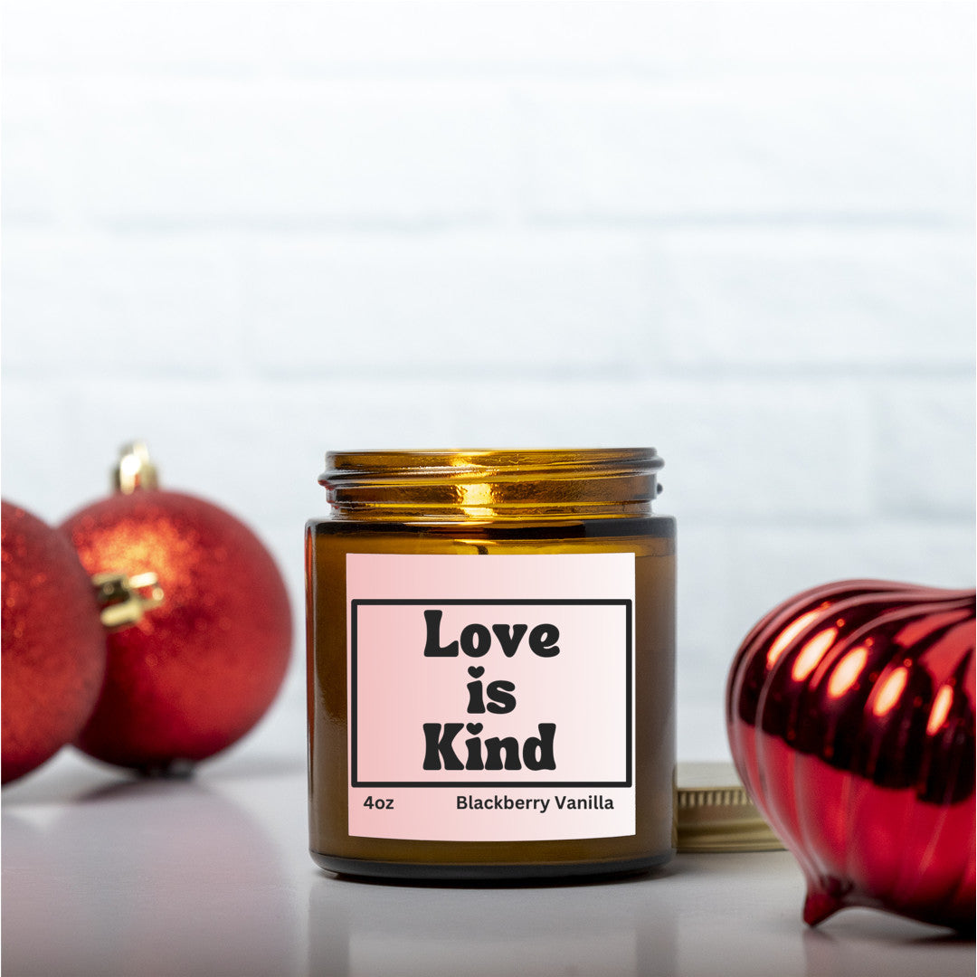 Nurturing warmth 4oz Blackberry Vanilla scented soy wax candle - Love is kind - Perfect for Valentines, Bridal showers, Engagement parties, Wedding celebrations - free shipping to USA