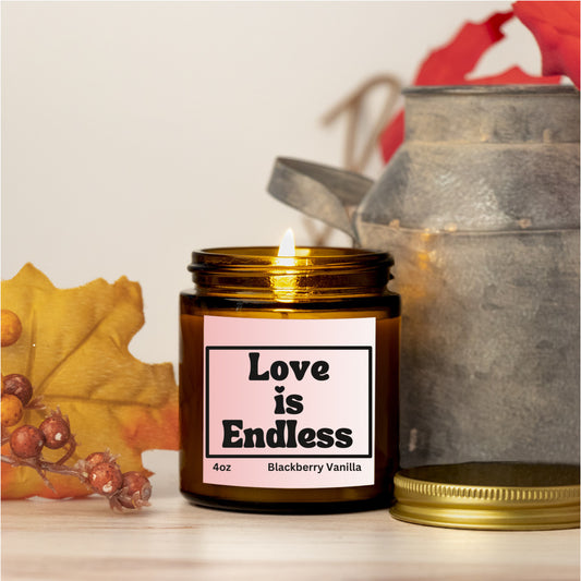 Comforting 4oz Blackberry Vanilla scented soy wax candle - Love is endless - Perfect for Valentines, Bridal showers, Engagement parties, Wedding celebrations - free shipping to USA