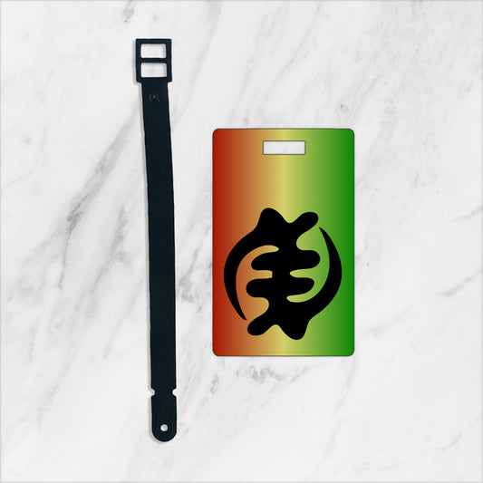 Homeland Ghana custom plastic luggage tag - Gradient red, yellow, green color, bold statement - Gye Nyame - free shipping to USA