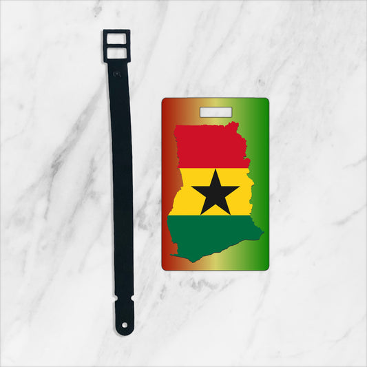 Ghana map custom plastic luggage tag - Gradient red, yellow, green color, bold statement -  free shipping to USA