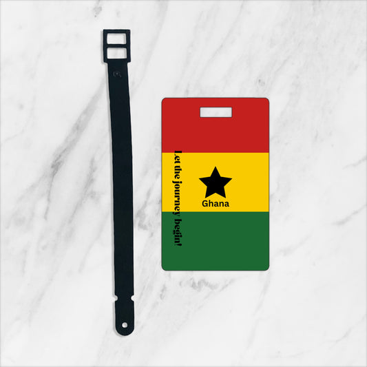 Ghana flag custom plastic luggage tag - Red, yellow, green color - Let the journey begin - free shipping to USA