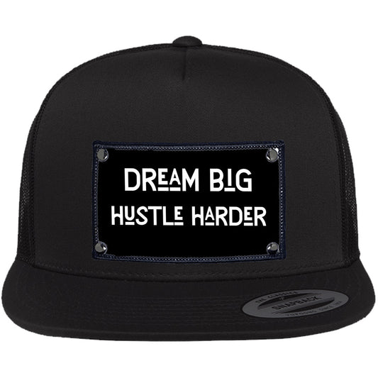 Dream big, hustle harder Yupoong 6006 flat trucker hat | Gift idea for business owner - free shipping to USA