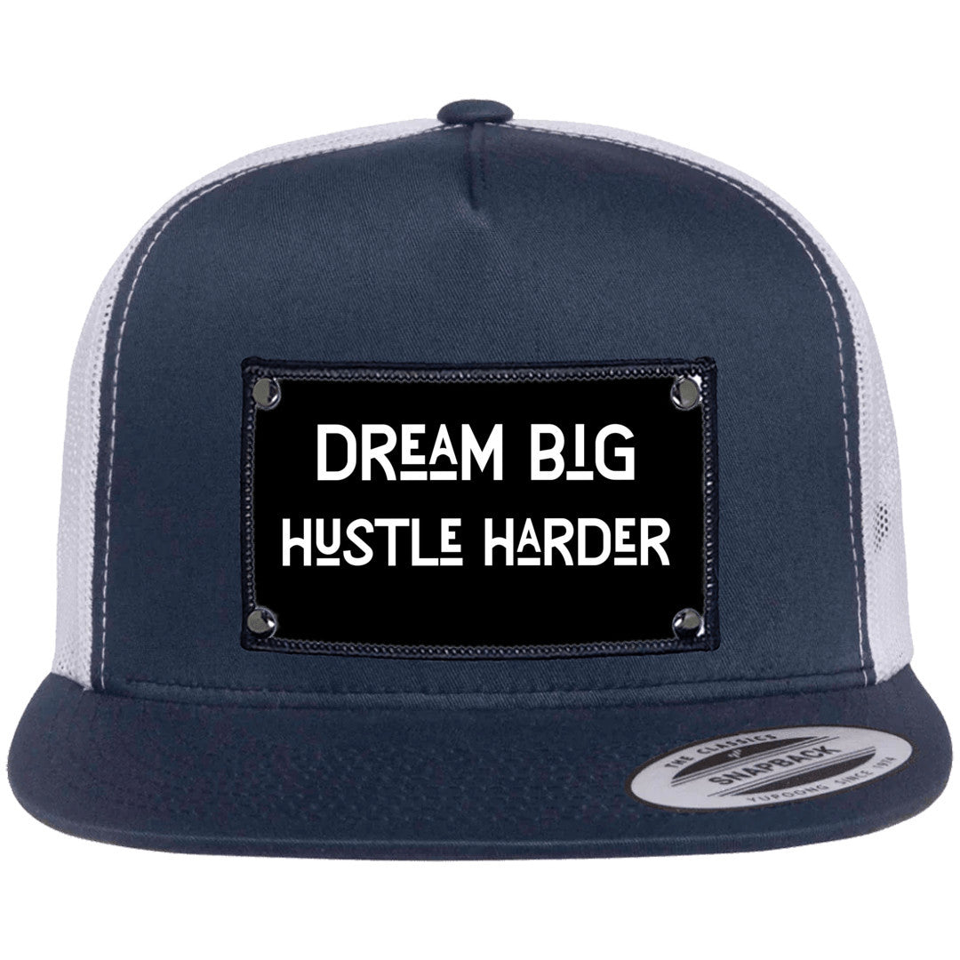 Dream big, hustle harder Yupoong 6006 flat trucker hat | Gift idea for business owner - free shipping to USA