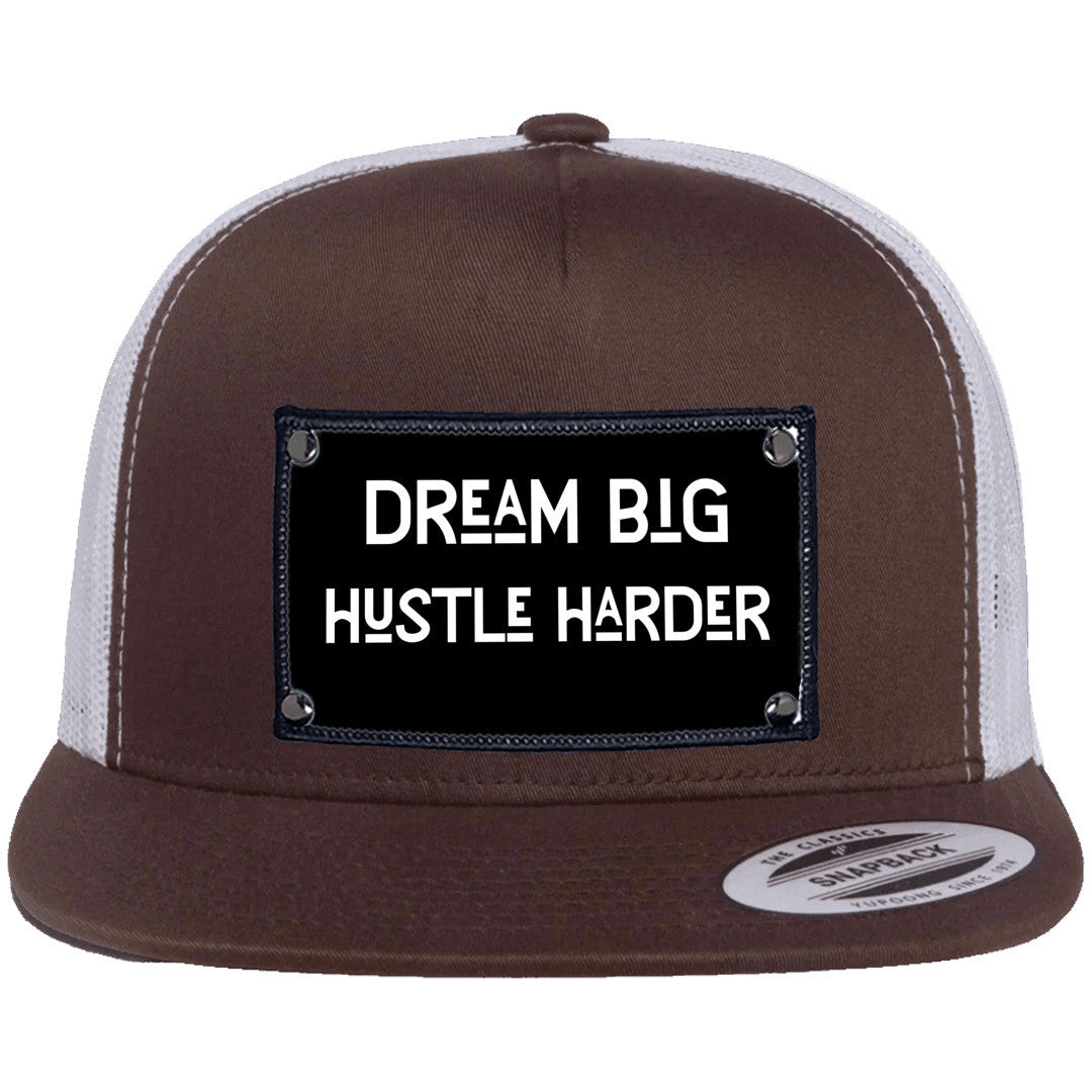 Dream big, hustle harder Yupoong 6006 flat trucker hat | Gift idea for business owner - free shipping to USA