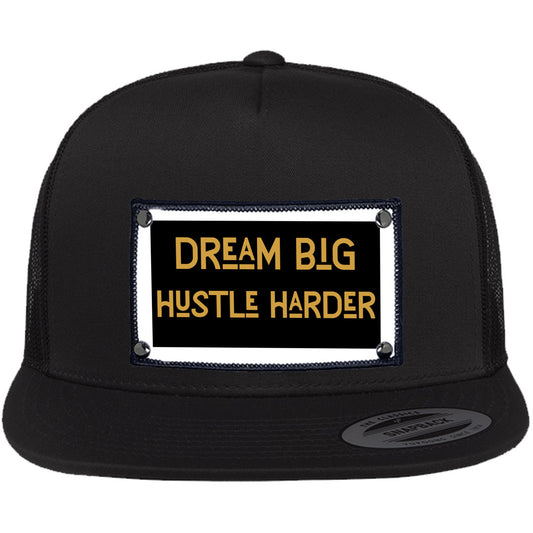 Dream big, hustle harder Yupoong 6006 flat trucker hat | Choose from 4 colors  - free shipping to USA