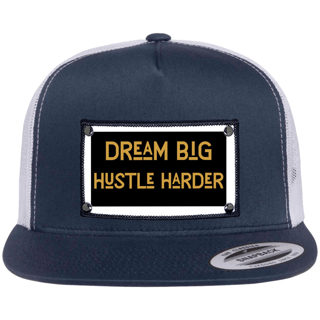 Dream big, hustle harder Yupoong 6006 flat trucker hat | Choose from 4 colors  - free shipping to USA