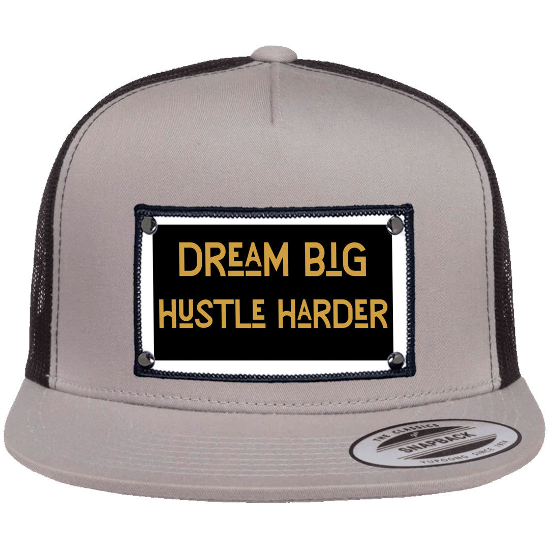 Dream big, hustle harder Yupoong 6006 flat trucker hat | Choose from 4 colors  - free shipping to USA