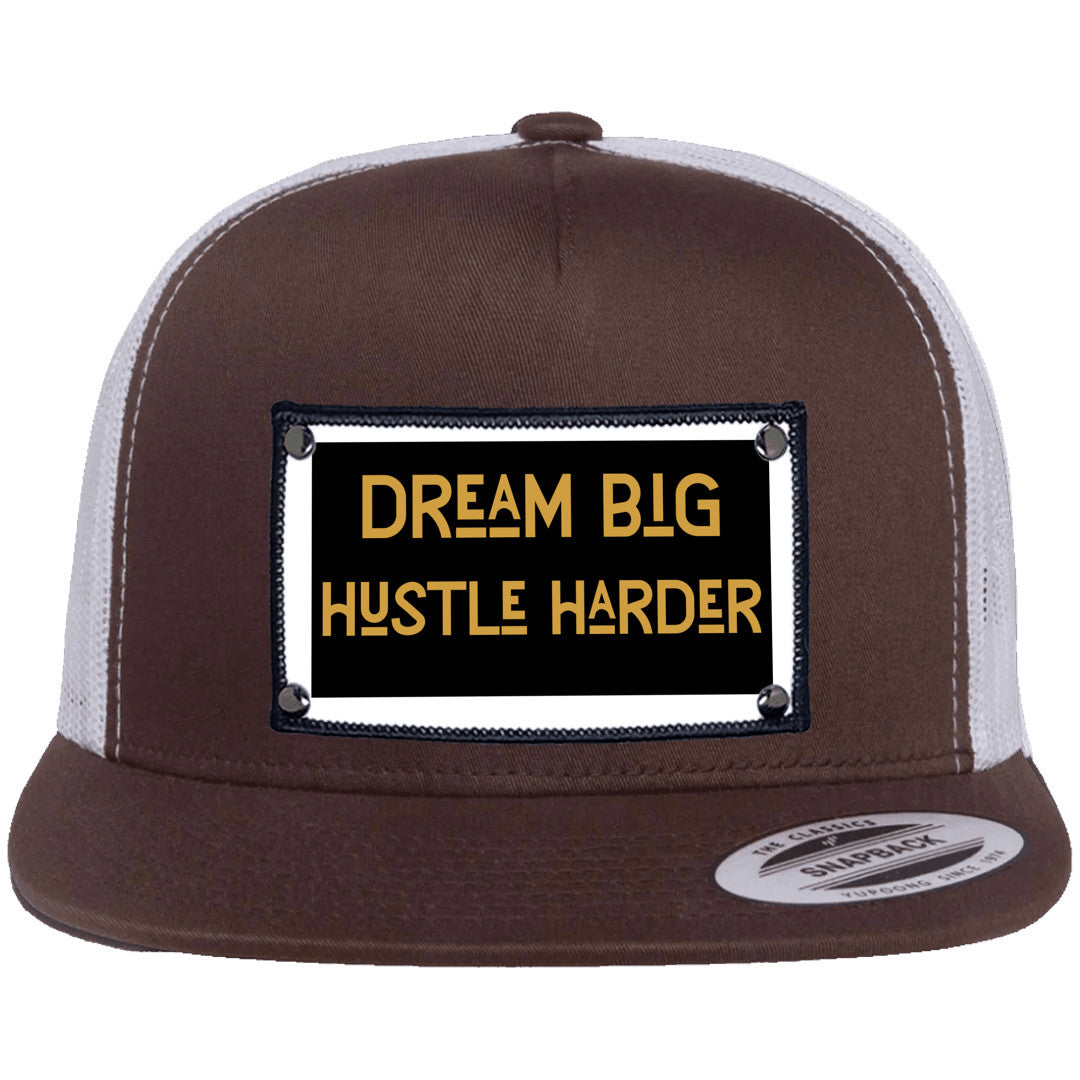 Dream big, hustle harder Yupoong 6006 flat trucker hat | Choose from 4 colors  - free shipping to USA