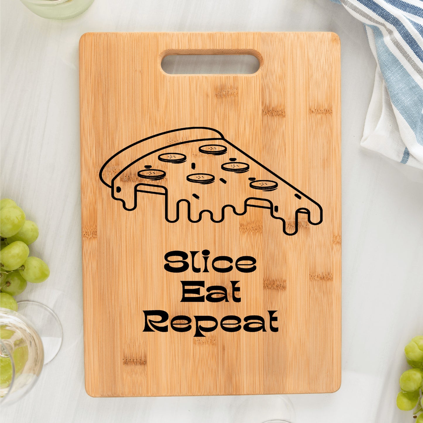 Pizza Lover Bamboo Cutting Board - Slice, Eat, Repeat - free shipping to USA