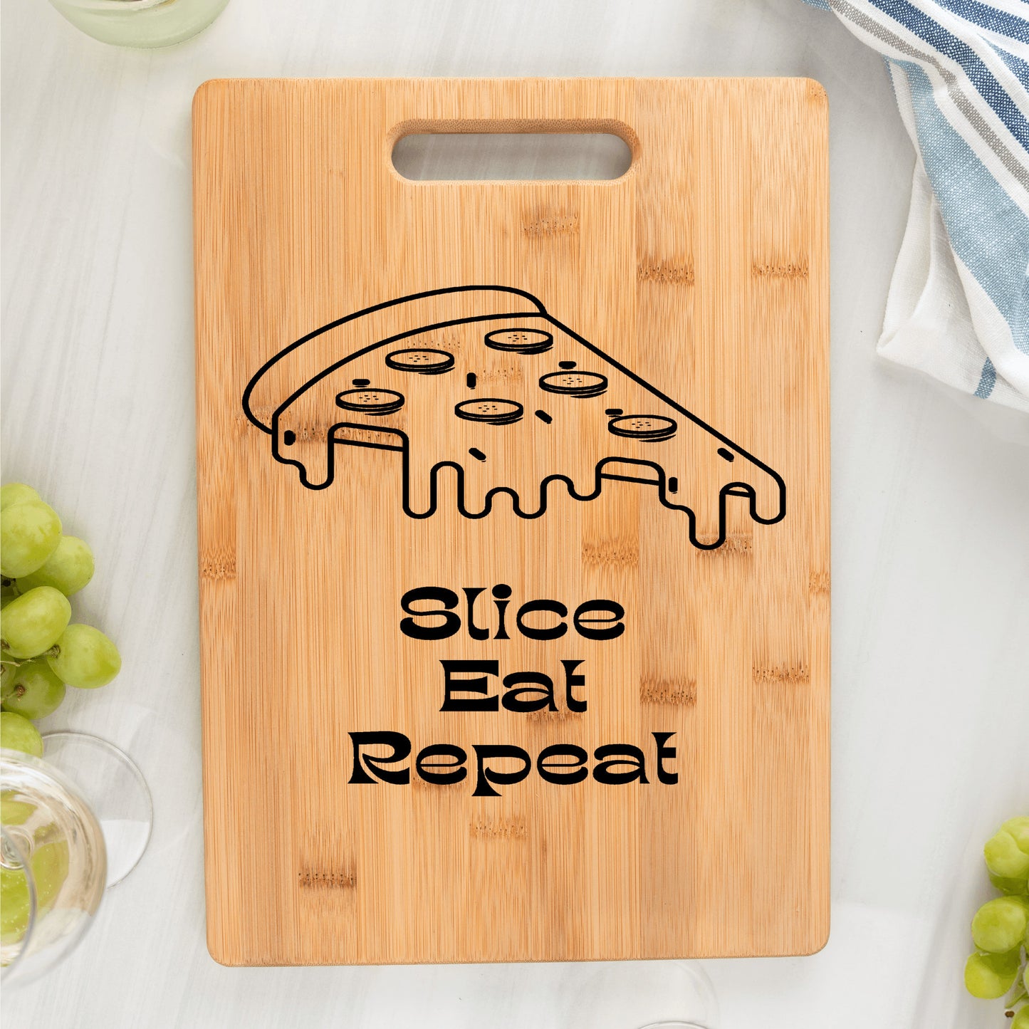 Pizza Lover Bamboo Cutting Board - Slice, Eat, Repeat - free shipping to USA