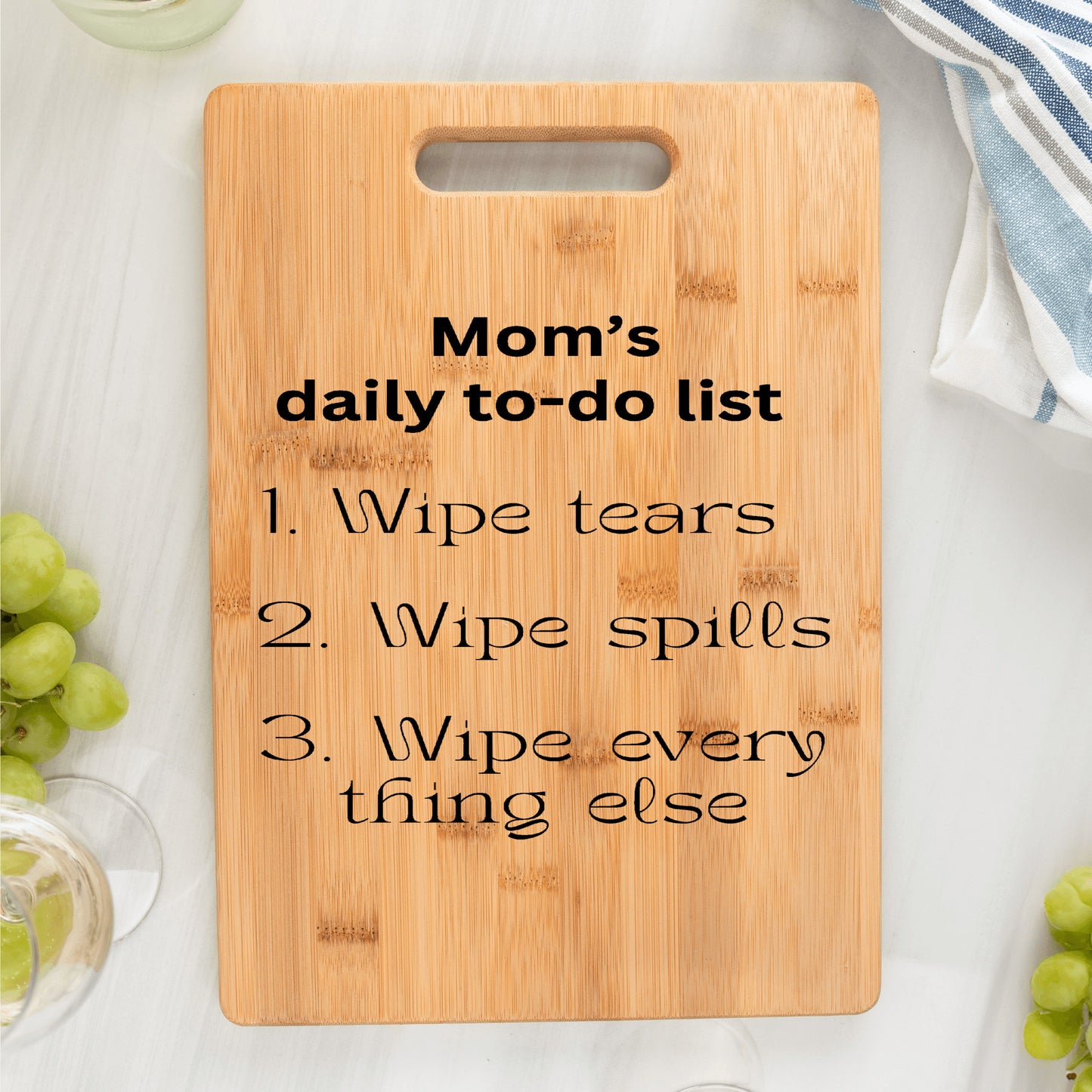 The wipe-it-all cutting board | Funny Mom's To-do list Bamboo Cutting Board| Great gift for mom| - free shipping to USA