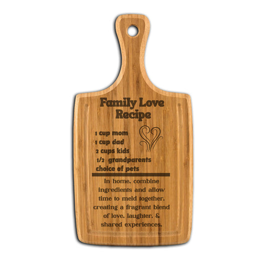 Heartwarming Custom Large Handled Cutting Board with Juice Grooves - Family Love Recipe