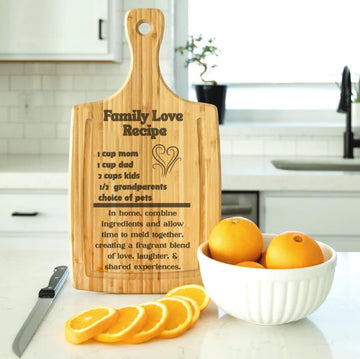 Heartwarming Custom Large Handled Cutting Board with Juice Grooves - Family Love Recipe