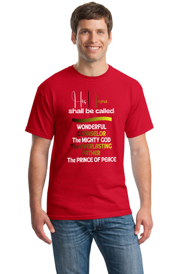 Faith-Based Tee â€“ Isaiah 9:6 His Name Shall Be Called Wonderful Counselor Red Christian Shirtâ€